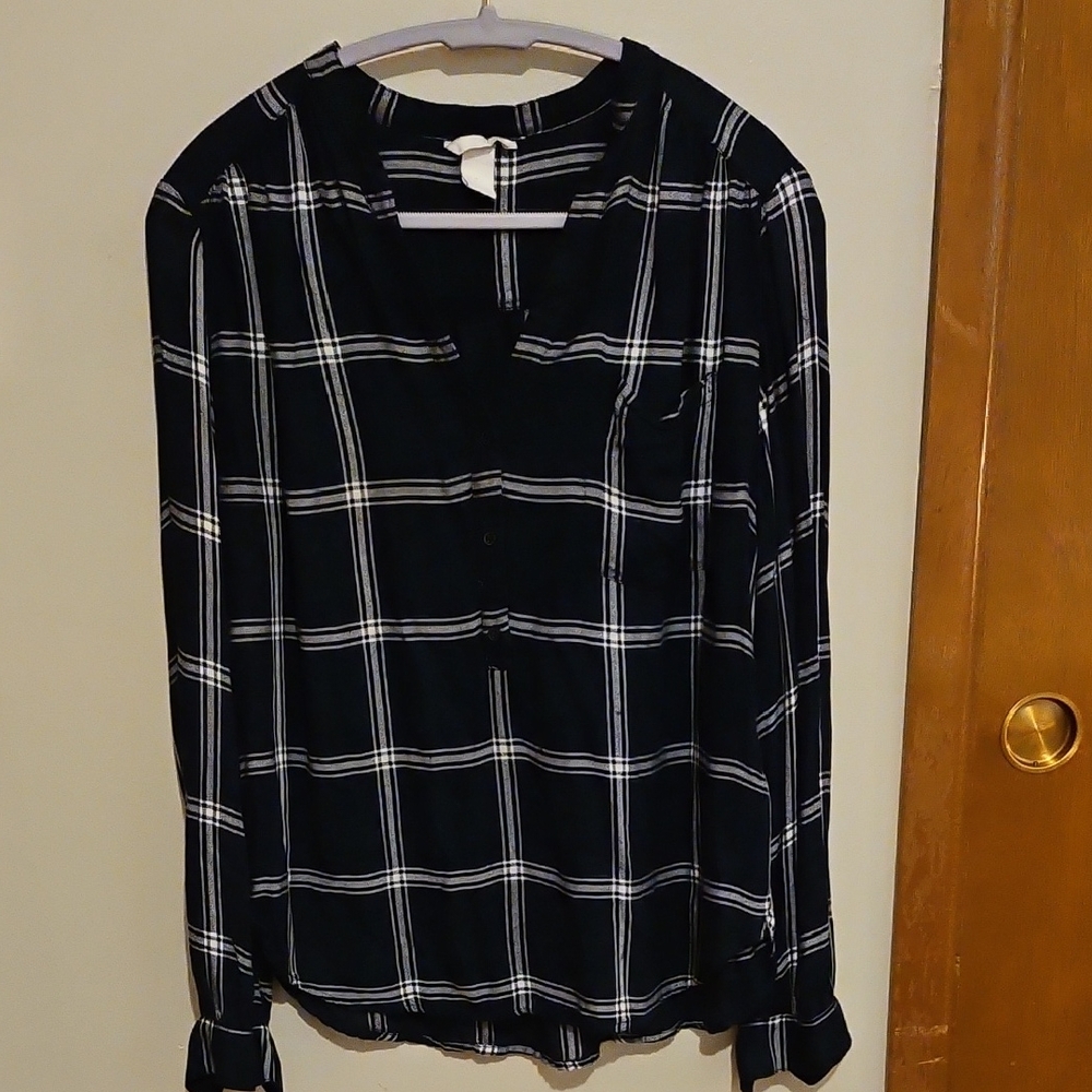 H&M Modal Navy-white Popover Blouse